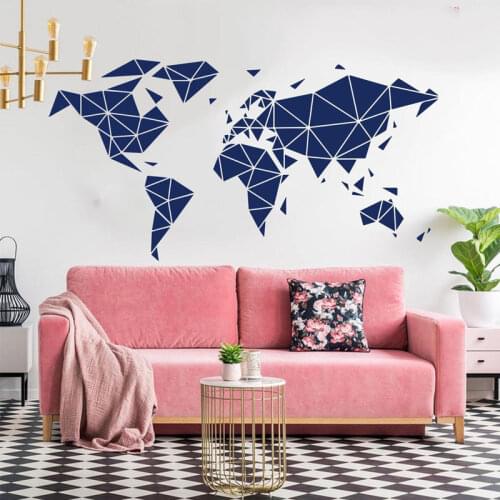 Geometric World Map Wall Decal Office Wall Sticker Vinyl Art Home Decor Living Room Bedroom Travel Global Murals Wallpaper 4528