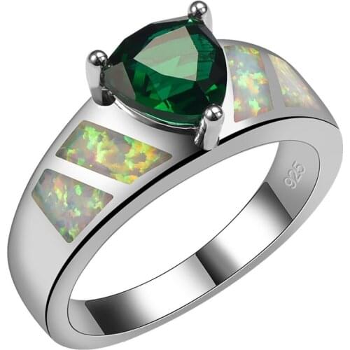 Simulated Emerald With White Fire Opal 925 Sterling Silver Ring Beautiful Jewelry Size 6 7 8 9 10 R1480