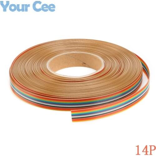 2m/lot 1.27mm Spacing Pitch 14 WAY 14 Pin Flat Color Rainbow Ribbon Cable Wiring Wire Stranded Conductor For PCB DIY 14P