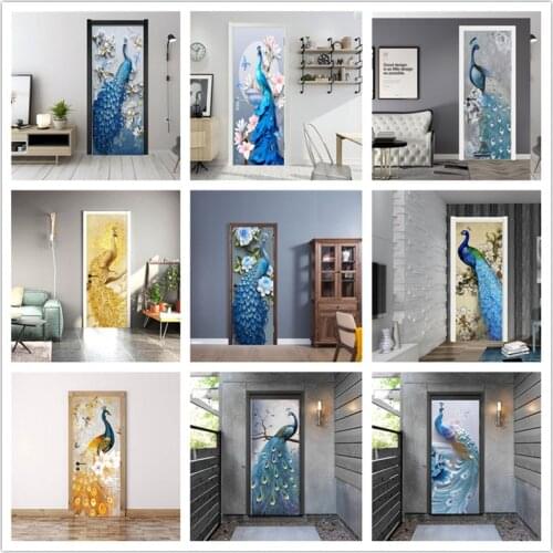 Oil Painting Pea cock Door Mural DIY Pottery Decal Selfstick Home Decor Renew Kitchen Bathroom Living Room Decorative Poster PVC