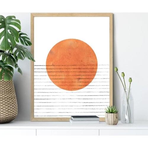 Burnt Orange Print Mid Century Modern Mustard Wall Art Canvas Painting Abstract Orange Sun Poster Living Room Bedroom Wall Decor