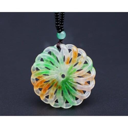 Chinese Natural Color Jade Pendant Necklace Bead Double-sided Hollow Out Carved Charm Jewelry Fashion Amulet for Men Women Gifts