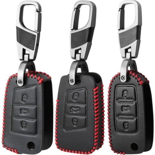 Leather Key Case Fob For VW Golf Polo Tiguan Passat Atlas for Skoda Superb Kodiaq Octavia for SEAT Ateca Leon 2019 Remote Cover
