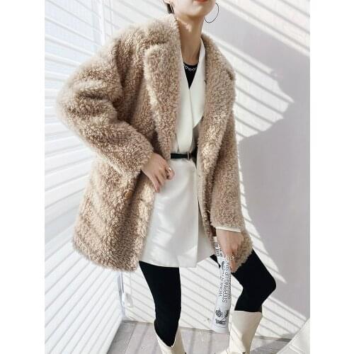 MENINA BONITA 2021 Luxury Winter Jacket Women Overcoat Double-breasted Weave Real Natural Wool Fur Lapel Thick Warm Streetwear