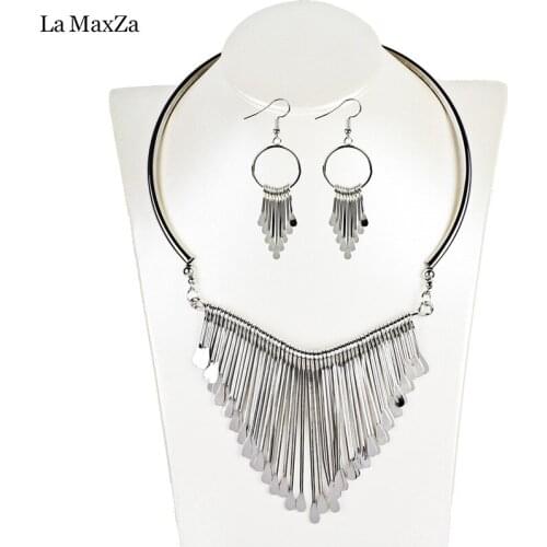 La MaxZa Trendy Pendants Gold&silver Metal roll tassels Earrings Necklace Bracelet Set Women Personality Fashion Jewelry Gift