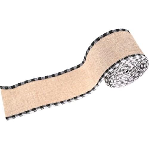 Plaid Wired Edge Ribbons Christmas Burlap Fabric Craft Natural Wrapping Ribbon