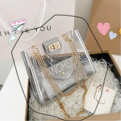 Summer Womens Bag Transparent Purse Fashion Shoulder Bag For Women 2021 Jelly Lady Handbag Clear PVC Travel Composite Tote