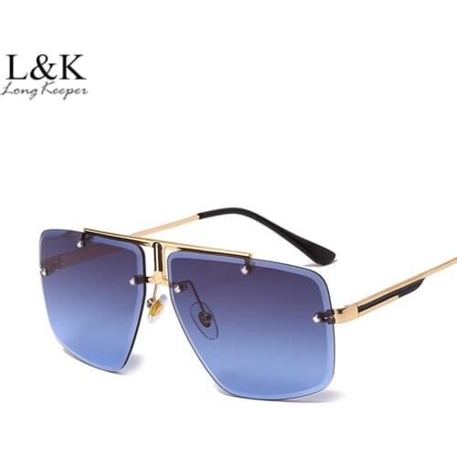 LongKeeper Brand Design Oversized Square Sunglasses Men Classic Metal Frame Pilot Sun Glasses Male Driving Goggles UV400 Oculos