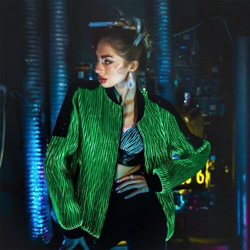 Newest Luminous Fiber Optic Fabric Led Light Jacket Party Glow In The Dark Flashing Casual Jacket