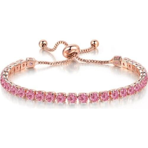 Copper Birthstone Adjustable Slider/ Slide Bolo Bracelets Rose Gold/Silver Color Cubic Zirconia For Women Wedding Party Jewelry