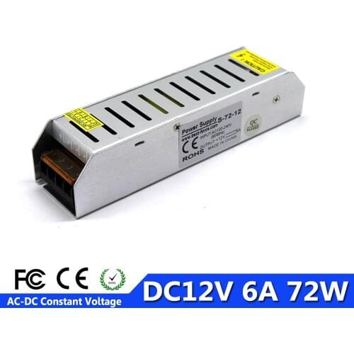 Mini Size DC12V Power Supply 6A 72W Led Driver Transformer 110V 220V AC To Dc Power Source For Led Strip Display Light Monitor