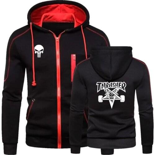 Mens zipper cardigan jacket casual hoodie youth hoodie alien skull print fashion street sports fall winter mens clothing