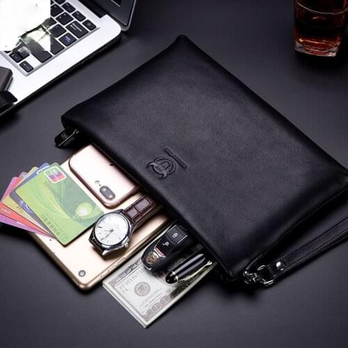 Mens Leather Clutch, Soft Cowhide Multifunctional Clutch, Zipper Large Capacity Business Wallet