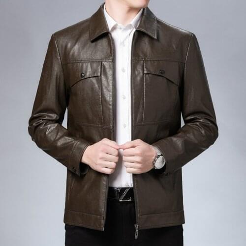 Mens Spring Autumn Thin Mens Business Lapel Leather Jacket 2021 New Classic Design PU Leather Jacket Brand Leather Clothing