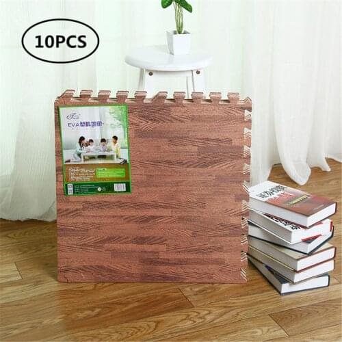 Soft Eva Foam Puzzle Crawling Mat;10pcs Wood Interlock Floor Tiles;Waterproof Ru R9JD