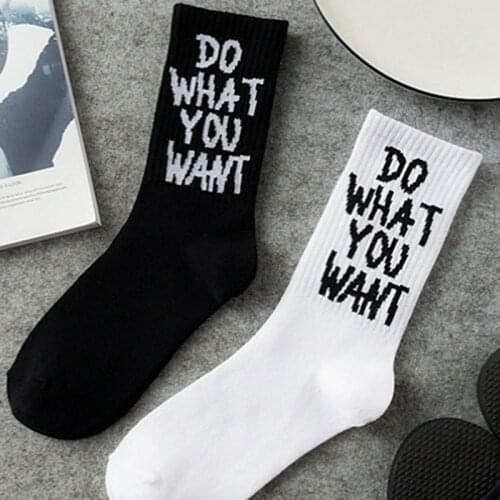Harajuku Men Letter White Patterned Socks Do What You Want Hip Hop Hipster Unisex Letter Skateboard Socks Cotton Fashion Crew