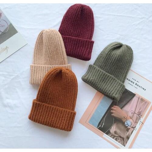 New Candy Colors Winter Hat Women Knitted Hat Warm Soft Trendy Hat Kpop Style Wool Beanie Elegant All-match Hat