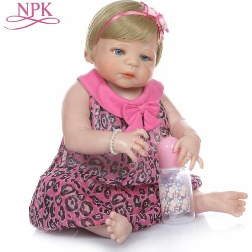 NPK 56CM bebe doll reborn baby blonde hair sweet newborn girl victoria full body silicone Bath toy soft real touch
