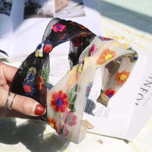 2020 Boutique Embroidery Hairband Super Fairy Lace Flower Mesh Headband Twisted Hair Accessories for Ladies and Girls
