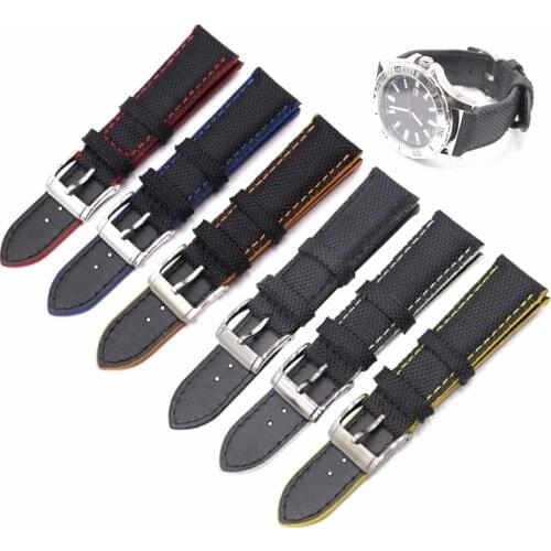 CARLYWET 18 20 22 24 26mm Black Waterproof Nylon Leather Replacement Wrist Watch Strap Band For Omega Montblanc Disel Panerai