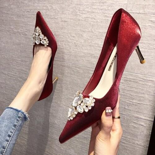 Pointed high heeled shoes womens thin heel 2021 spring new annual meeting wedding commuting black single shoe size