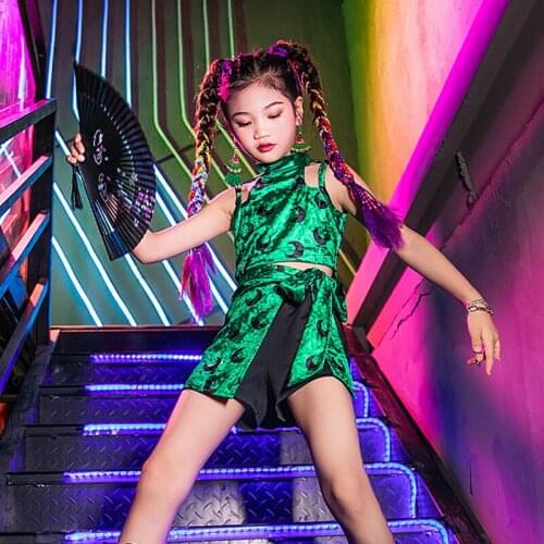 Green Teenage Girls Clothing Jazz Dancewear Cheerleader Uniform Stage Costume Hip Hop Dancer Outfit Designer Clothes DL7763