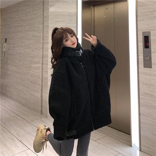 Jacket Women All-match Long-sleeved Jacket Female Autumn and Winter Plus Size Womens Windbreaker Imitation Lamb Fur Coat
