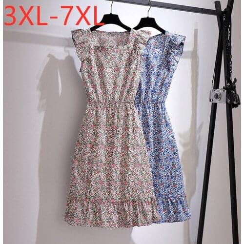 New 2021 Ladies Summer Plus Size Dress For Women Large Sleeveless Loose Cotton Ruffle Floral Print Dress 3XL 4XL 5XL 6XL 7XL