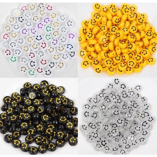 100PCS 10mm Smiley Face Beads Acrylic Round Spaced Beads for Jewelry Making Bracelet DIY Necklac Handmade Accessories wholesale