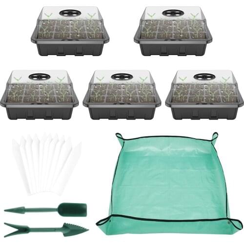 12 Cells Seed Starter Trays Flower Pot Seeds Seedling Tray Sprout Plate Plant Grow Box with Transparent Lids Gardening Supplies