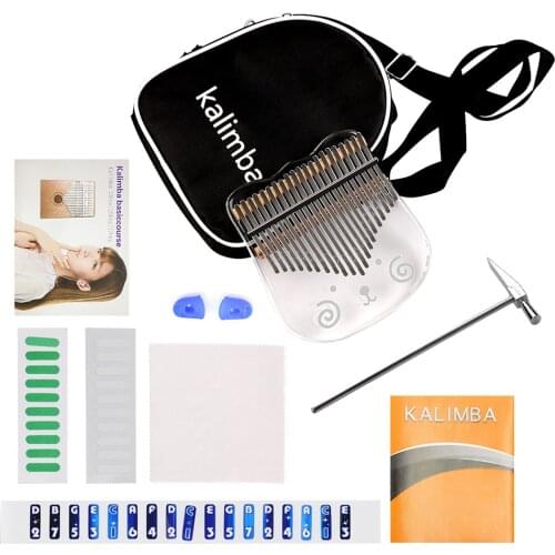 21-Key Cute Transparent Thumb Piano Kalimba Acrylic Material with Carry Case Tuning Hammer Stickers Cleaning Cloth