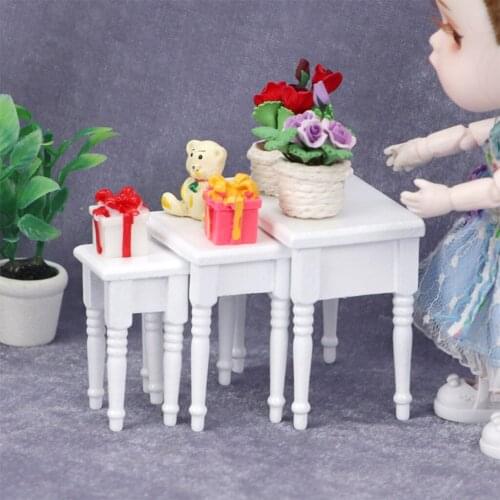 3PCS 1:12 Dolls House Handmade Miniature Multipurpose Office Study Desk Wood Living Room Table Modern Furniture Model Decoration