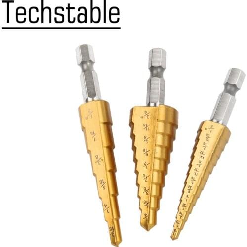 3pcs HSS Steel Titanium Step Drill Bits 3-12mm 4-20mm 4-12mm Step Cone Cutting Tools Steel Woodworking Wood Metal 4-12/20mm