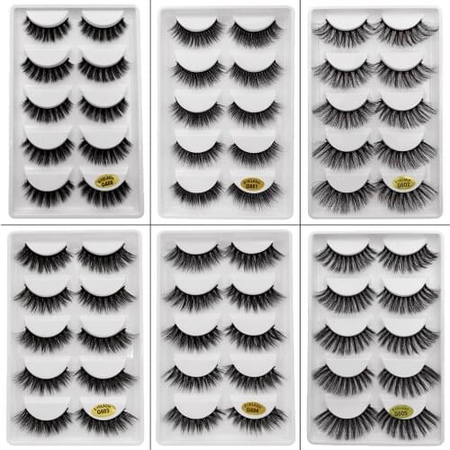 5 Pairs Faus Mink Eyelashes Thick 3D Eyelash Pure Handmade Exaggerated Party Stage Romance Multi-Layered Makeup Tool Extension