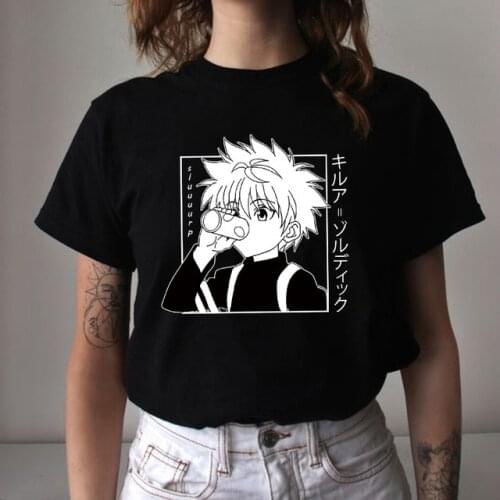 90s Japanese Anime Hunter X Hunter T-shirt Black Tees Men Harajuku Kawaii Killua Tshirt Funny Hisoka T Shirt Tops Unisex Male