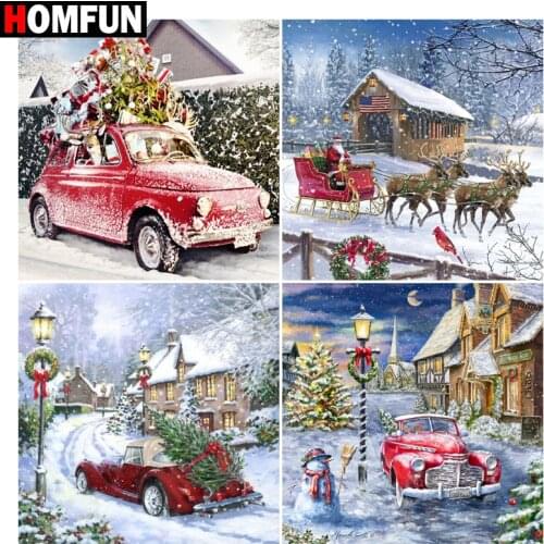 HOMFUN 5D Diy Diamond Painting Cross Stitch "Car house christmas" Home Decor Full Rhinestones Inlay Diamond Embroidery