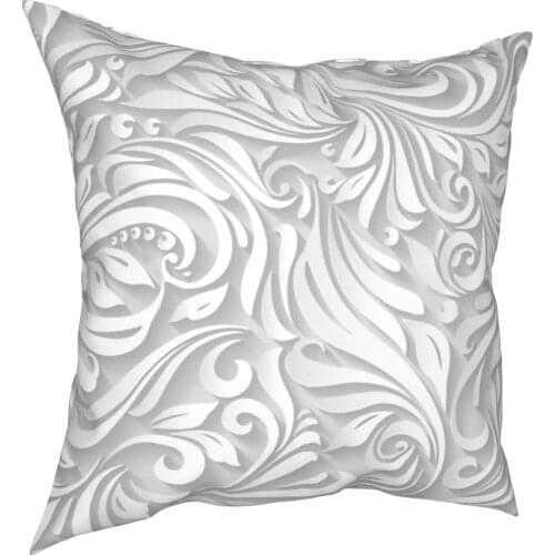 White Gothic Floral Pattern Pillow Cover Decoration Texture Cushions Throw Pillow for Car Polyester Double-sided Printing