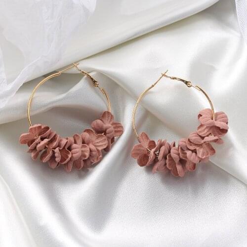 Bohemia Earrings New Fabric Flowers Round Drop Earrings Colorful Petal Alloy Earrings Fashion Jewelry Pie Anniversary Gift