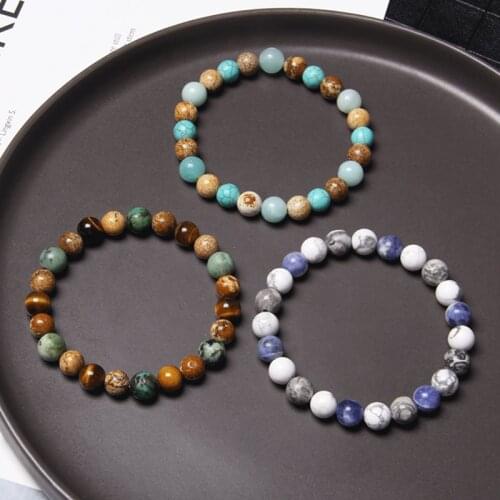 Fashion Mix Natural Stone Beaded Bracelets For Women Men Turquoises Malachite Sodalite Tiger Eye Bracelet Healing Reiki Jewelry