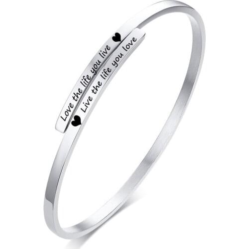 Custom Laser Engraved Positive Inspirational Name Bangles Cuff Mantra Bracelets Anniversary Gifts for women