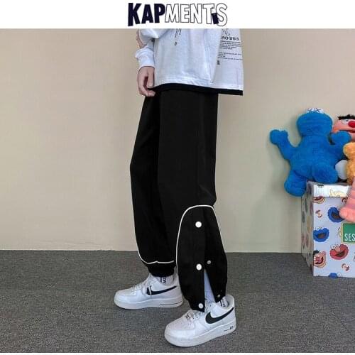 KAPMENTS Men Harajuku Design Patchwork Sweatpants 2021 Mens Streetwear Vintage Baggy Joggers Pants Male Black Sweat Joggers 5XL