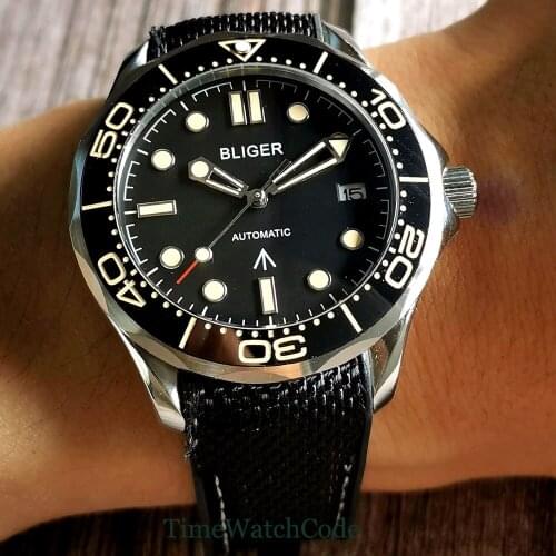 Japanese Genuine NH35A Miyota8215 Automatic Watch For Men Date Black Dial Sapphire Glass Rubber Strap Green Lume Ceramic Bezel