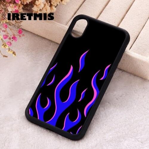 Iretmis 5 5S SE 2020 phone cover cases for iphone 6 6S 7 8 Plus X Xs XR 11 12 Mini Pro Max Silicone TPU blue & pink flame
