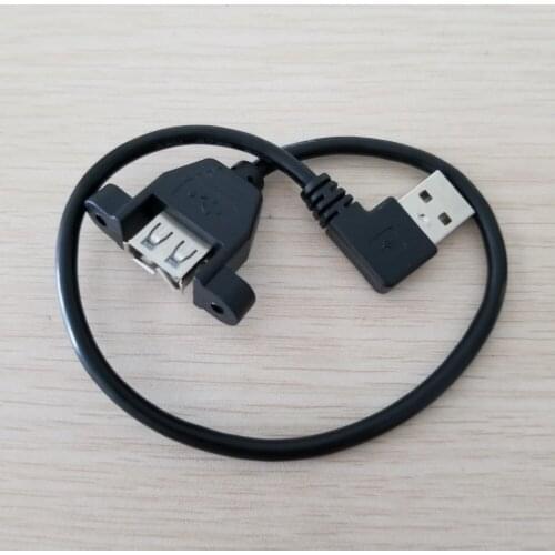 90 Degree Left Angle Pannel Mount USB Female with Screw to USB 2.0 A Male Data Cable 30cm
