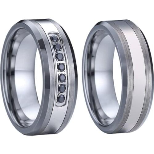 Classic Alliances 8mm Wedding Band Tungsten caribde rings for men and women Couples Black cz stones 8mm