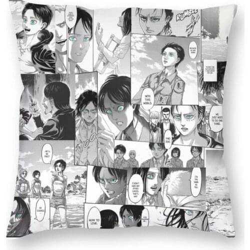 Cool Attack On Titan Eren Yeager Collage Square Throw Pillow Cover Decor Print Shingeki No Kyojin Anime Cushion Cover for Sofa