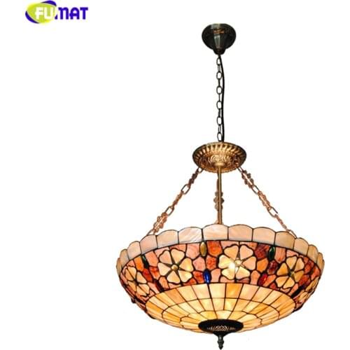 FUMAT 21" Tiffany Natural Shell Chandeliers European Indoor Lighting Colorful Flowers Home Decor Chandeliers For Living Room