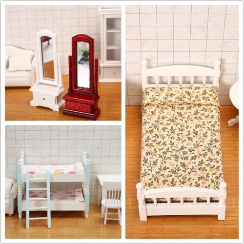 Dollhouse Mini Simulation Bedroom Bed Furniture Model Toys for 1:12 DollHouse Decoration Miniature Accessories