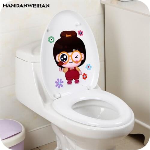 1PCS wearing glasses for the little girl toilet wall stickers pvc childrens room bathroom home decoration decals 21*28CM