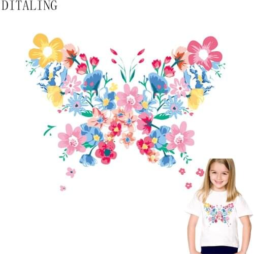 Beautiful Flower Patch Butterfly Stickers Thermal Transfer To T-Shirts Women DIY Washable Jeans Decoration Heat Transfer Patch